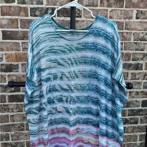 Avenue Teal Pink and White Oversized Knit Top 18/20
